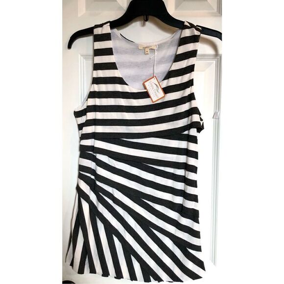 MYSTREE - NWT - L Sz M Raw Edge Striped Sleeveless Top/Dark Grey & White. CUTE! - Picture 2 of 16
